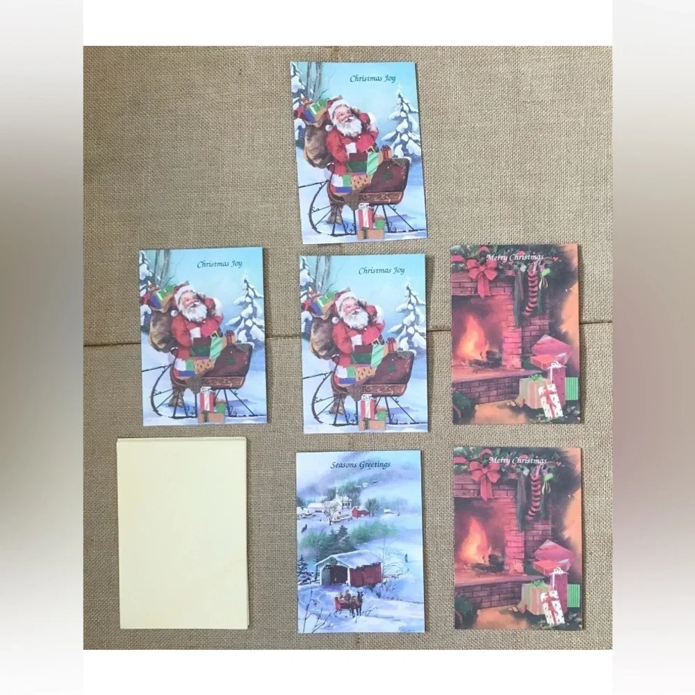 Vintage American Classics Santa Claus Fireplace Winter Christmas Card Set Hygge